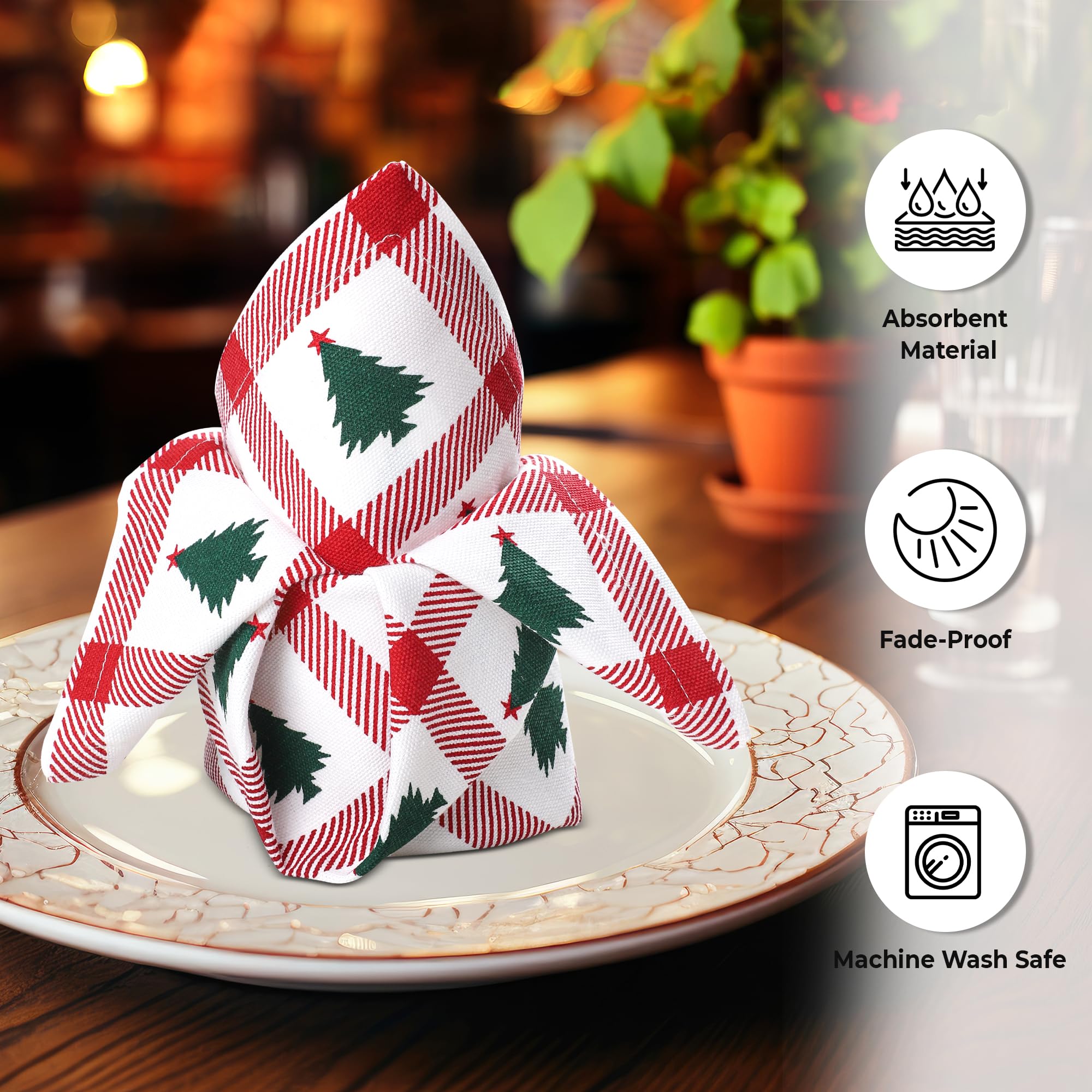 Urban Villa 100% cotton dinner napkins with a tree-print design feel soft and absorbent.
