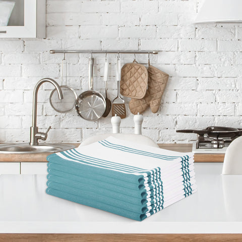 Urban Villa Aqua and White towels add color and style to the kitchen.