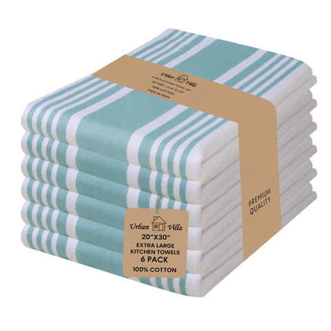 Urban Villa Easter Kitchen Towels pack of 6 in aqua and white for daily use.