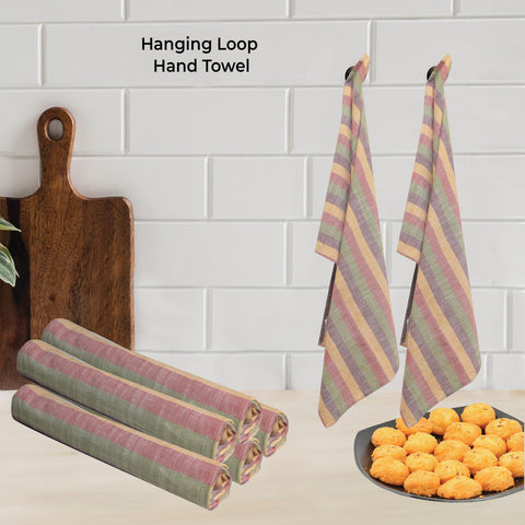 Urban Villa Harvest Stripes towels on a rack ready for everyday use.