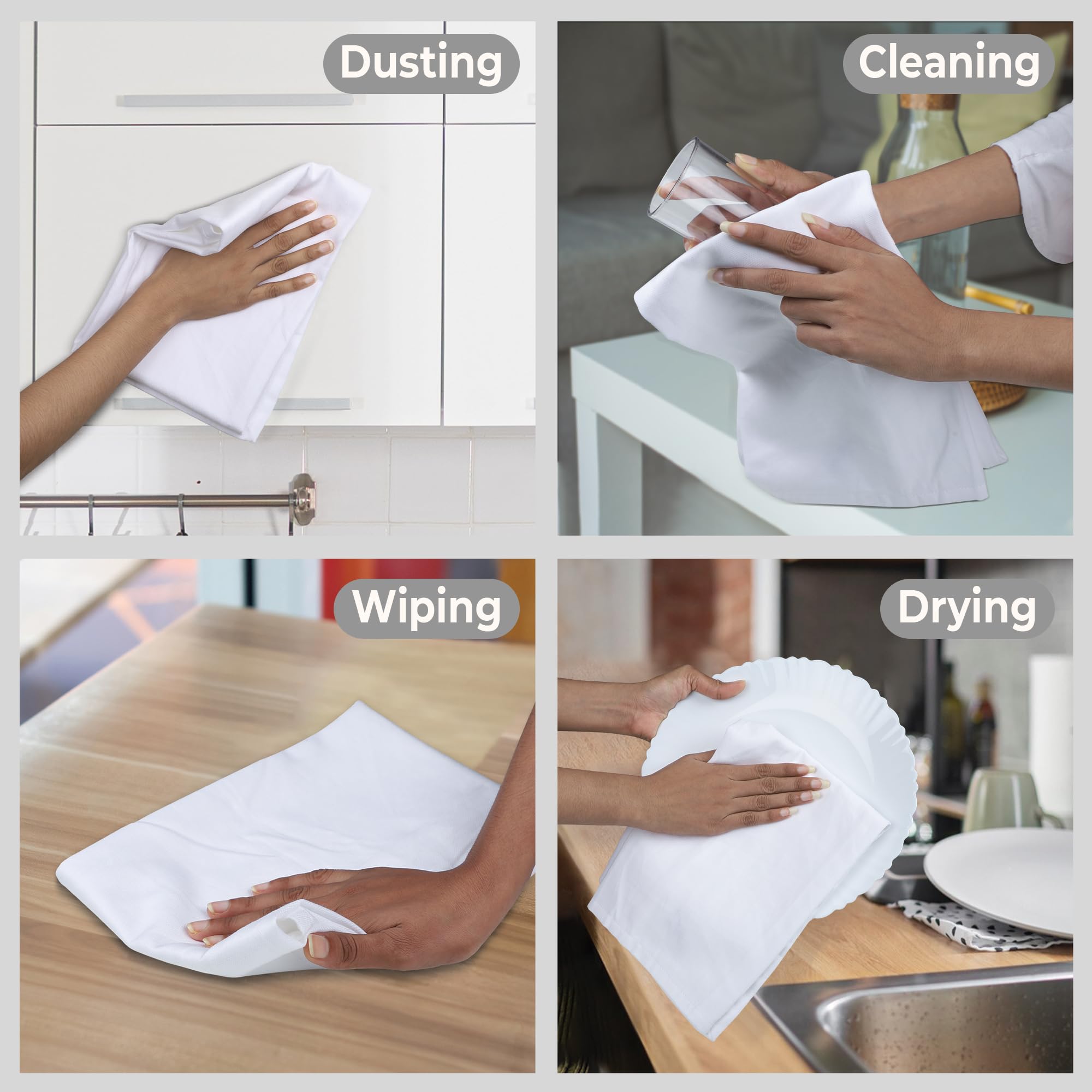 Urban Villa Kitchen Towels hanging loop demonstrated for easy air drying.