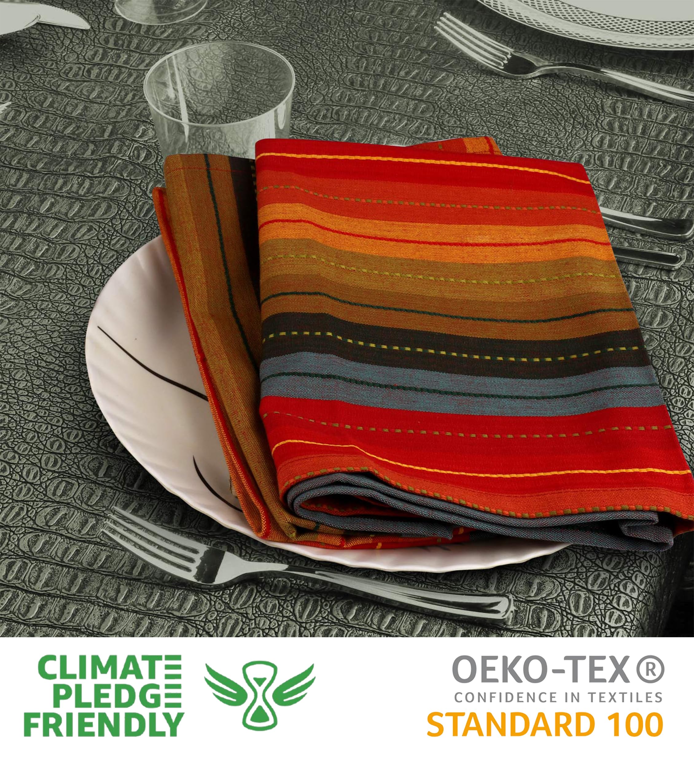 Urban Villa red multi towels texture close-up highlighting lint-free, durable cotton.