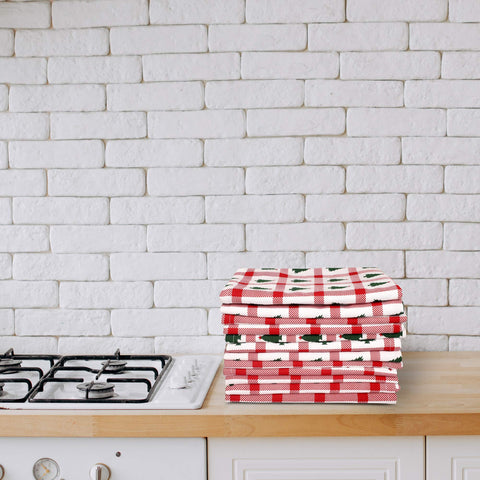 Urban Villa mitered-corners dish towels add neat finish to kitchen tasks.