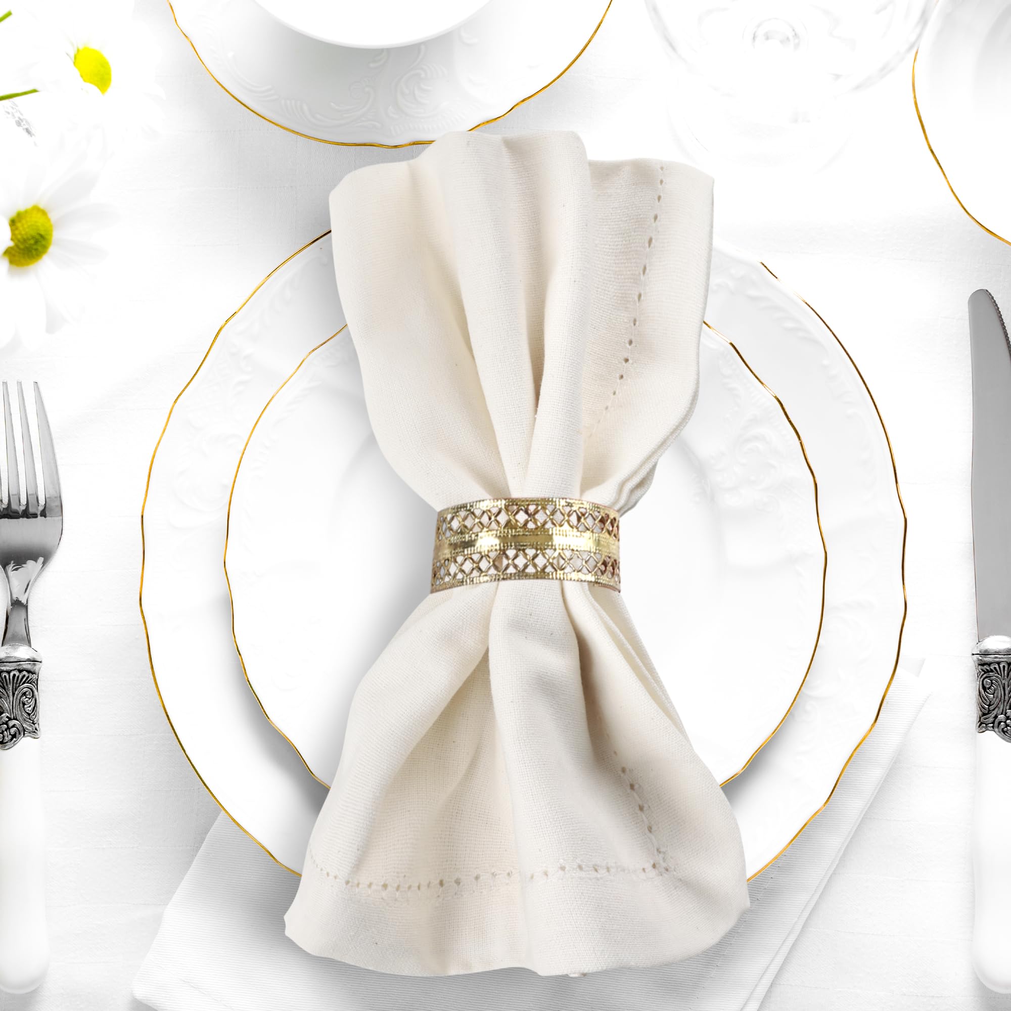 Urban Villa ivory hemstitch napkins close-up showing soft cotton texture
