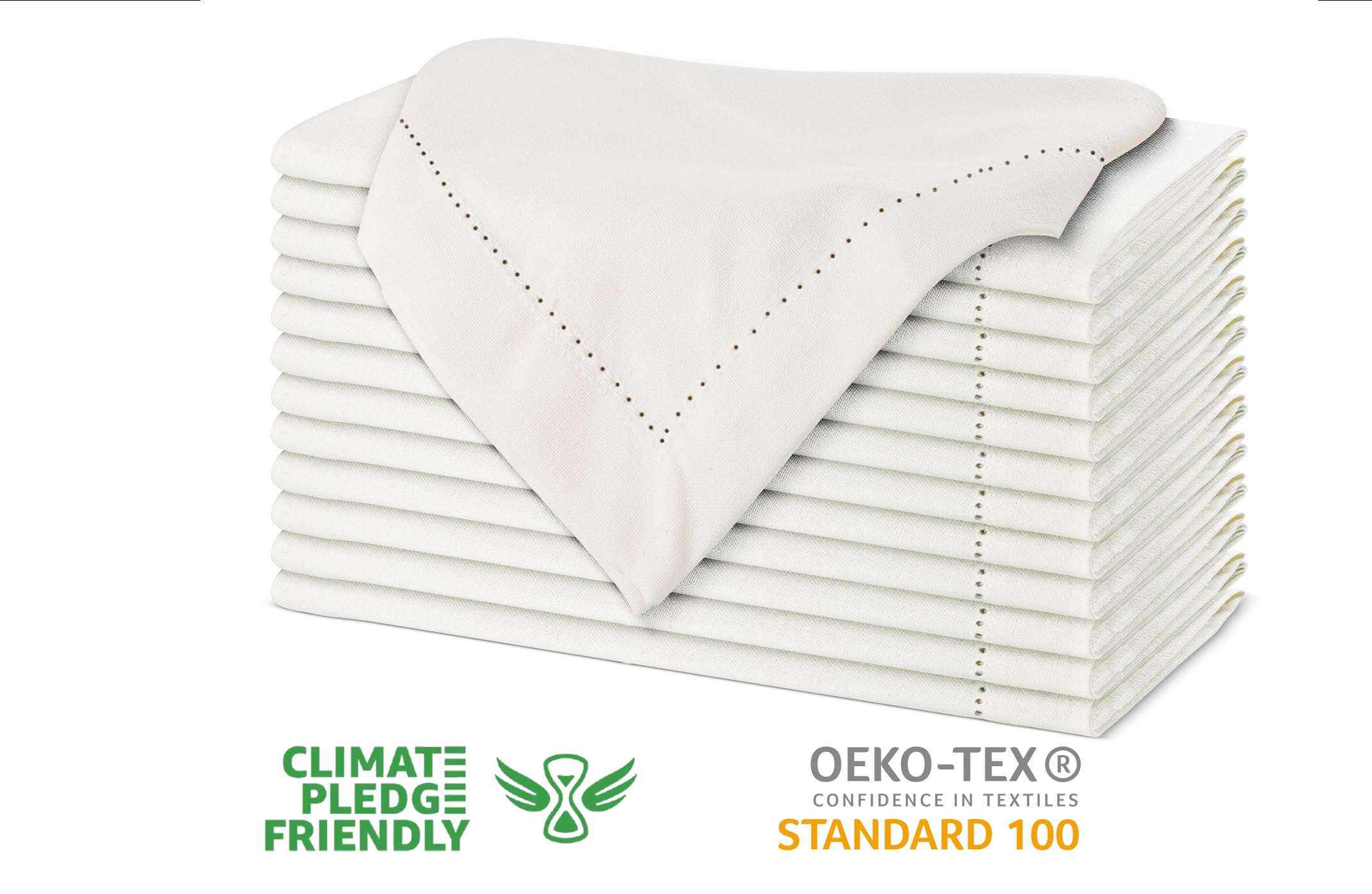 Urban Villa ivory hemstitch napkins on dining surface for events