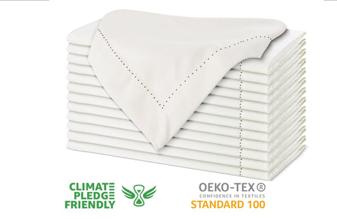 Urban Villa ivory hemstitch napkins on dining surface for events