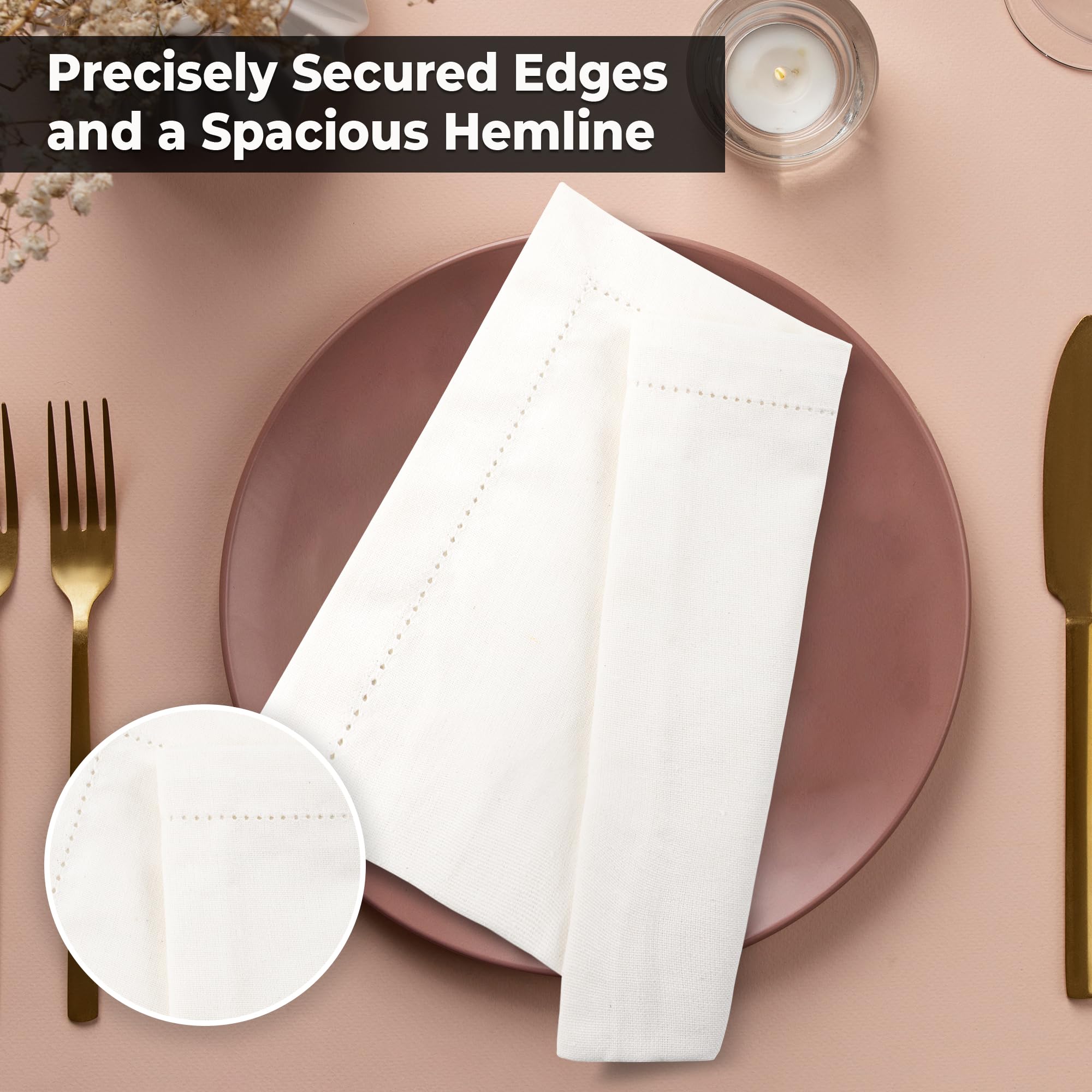 Urban Villa ivory hemstitch napkins at an event setting for hotels