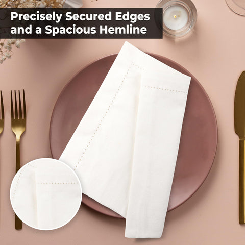 Urban Villa ivory hemstitch napkins at an event setting for hotels