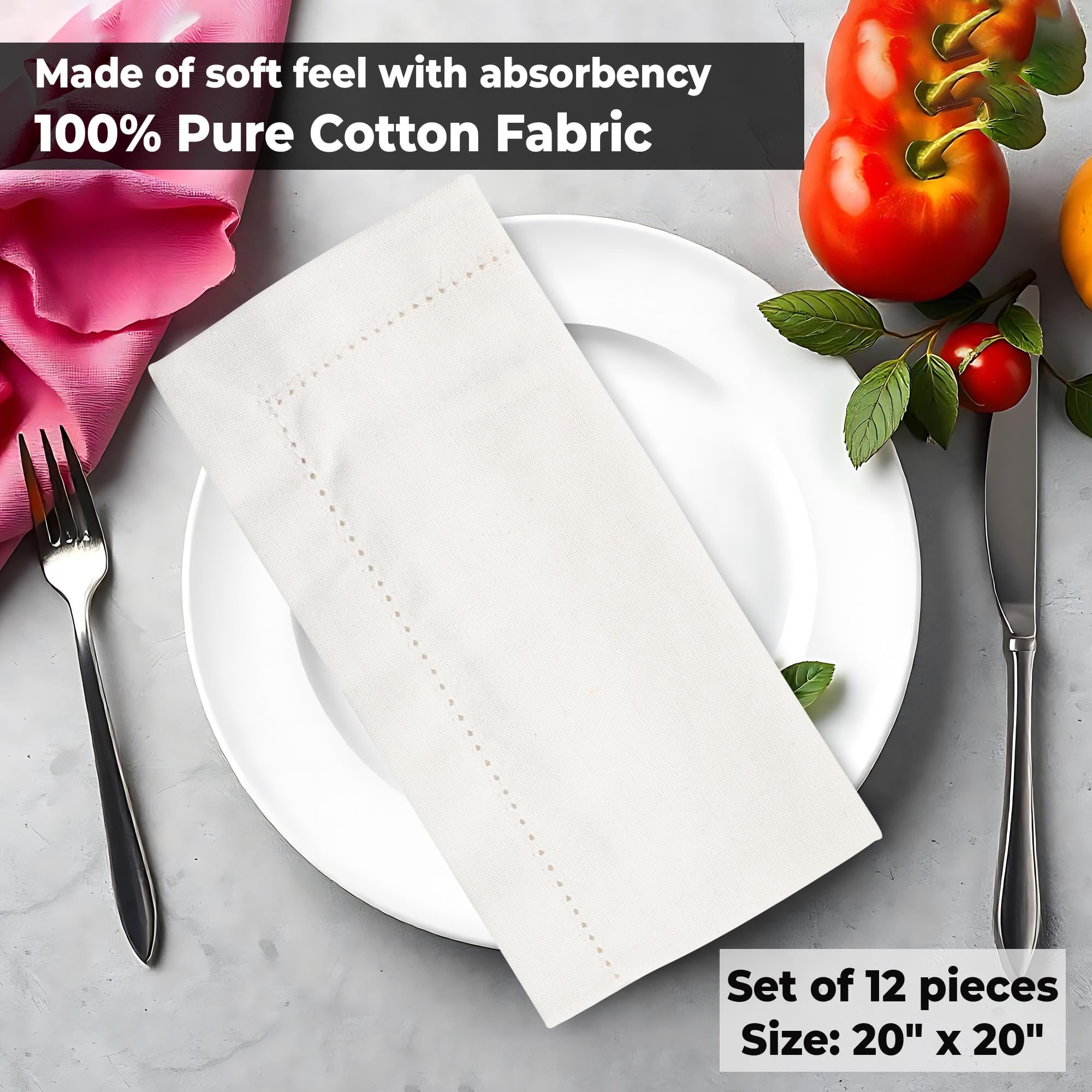 Urban Villa ivory hemstitch napkins enhance hotel or restaurant table ambiance