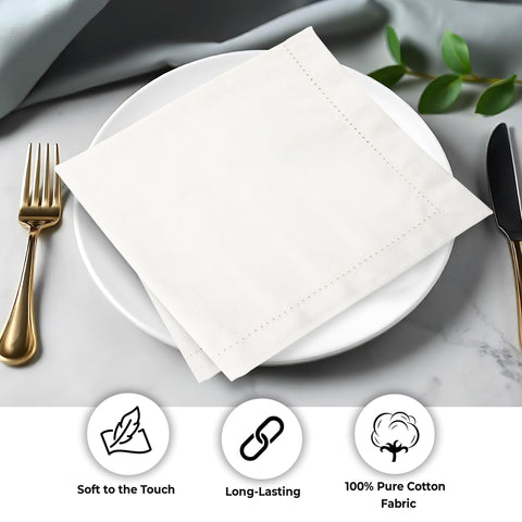 Urban Villa ivory hemstitch napkins stored in a kitchen drawer for everyday use