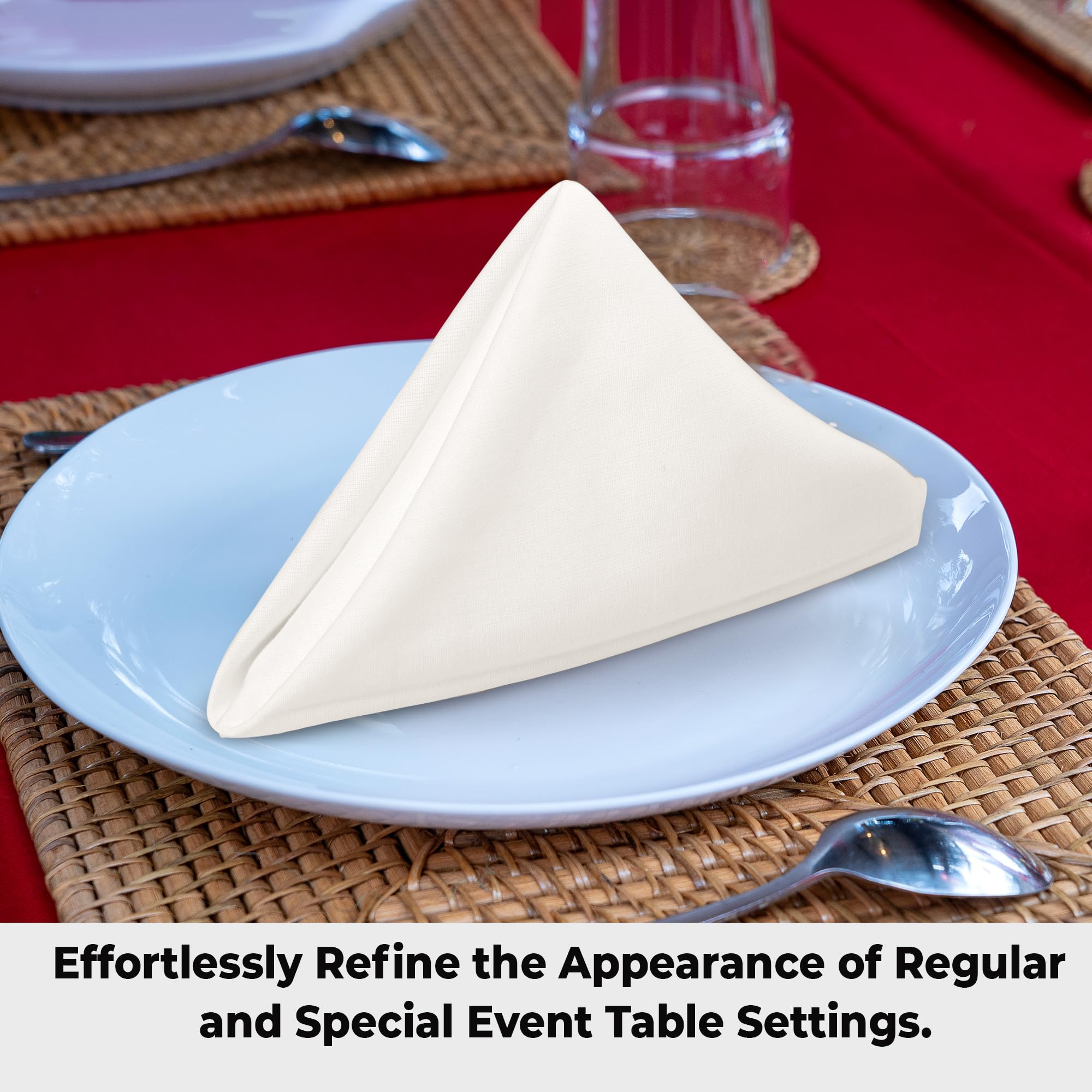 Urban Villa Ivory napkins on holiday table emphasize reusable elegance
