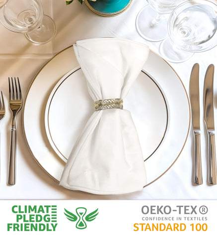 Urban Villa Ivory napkins wrapped around utensils for chic presentation