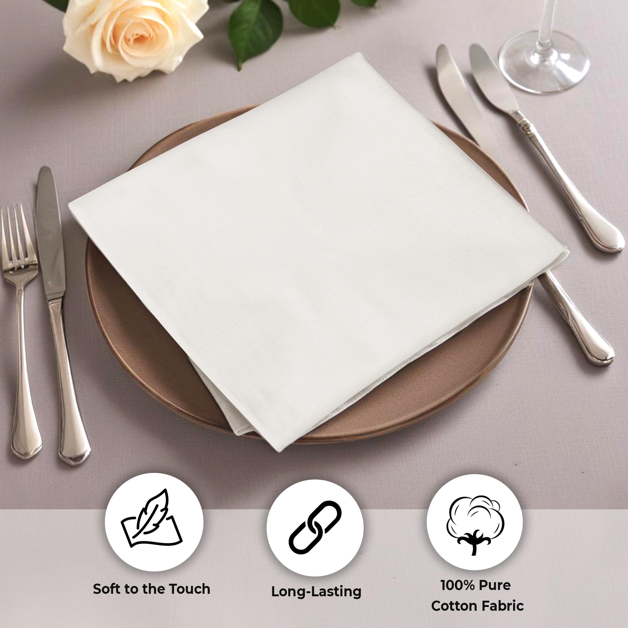 Urban Villa Ivory napkins at a wedding table elevate the ambiance