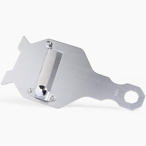 Durable wood handle and stainless blade on Urbani Truffles slicer