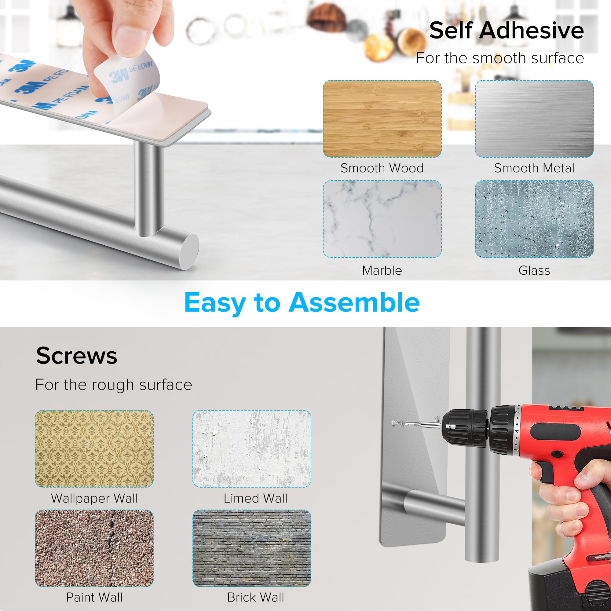 urezorgear 2nd-gen paper towel holder drill installation on rough wall for secure hold.