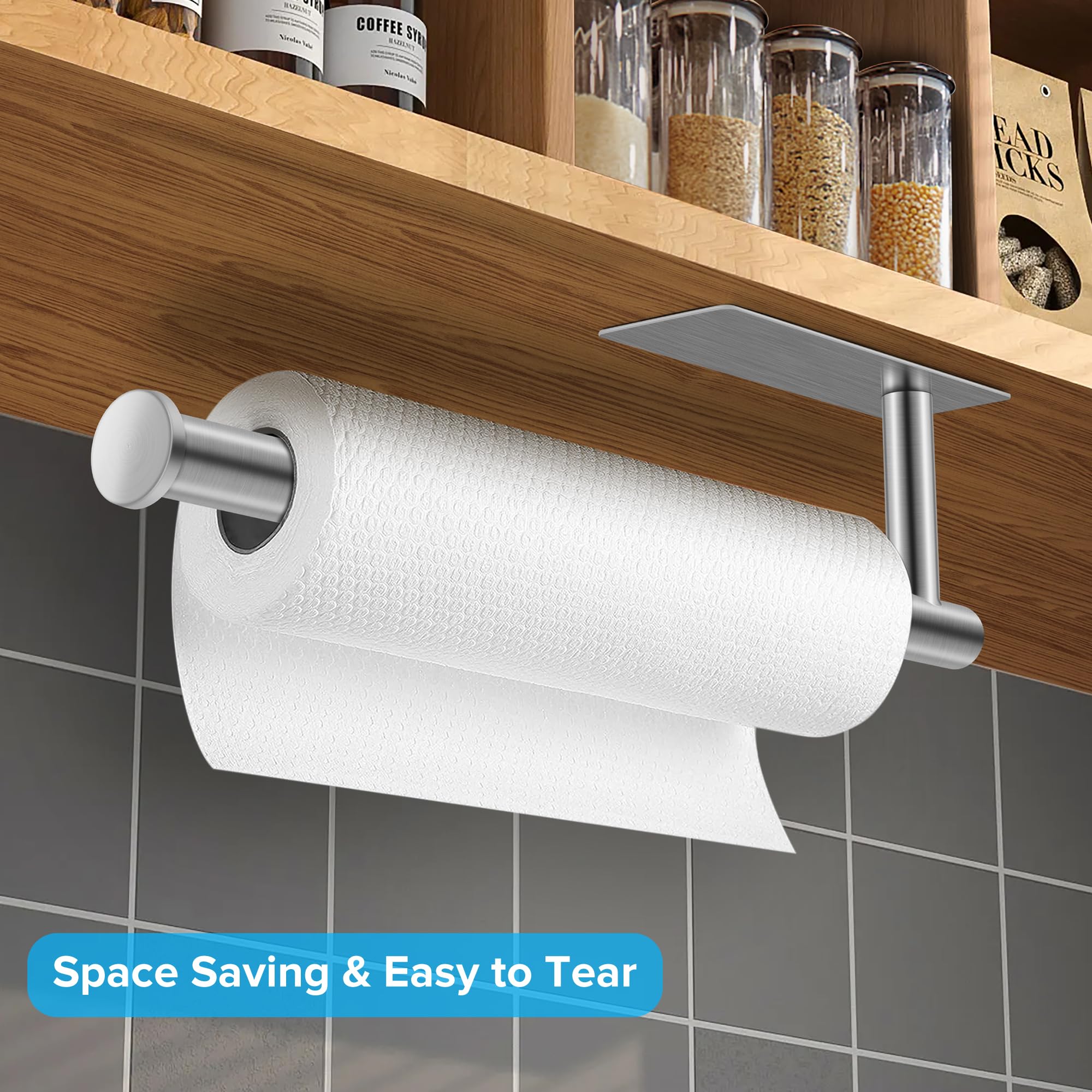 urezorgear 2nd-gen paper towel holder self-adhesive installation on smooth surface for easy mounting.