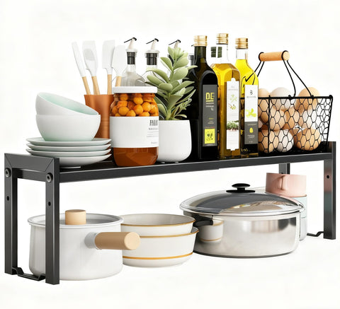 Urhomey Plus expandable shelf, 16–26 inch length, ideal for customizable kitchen organization