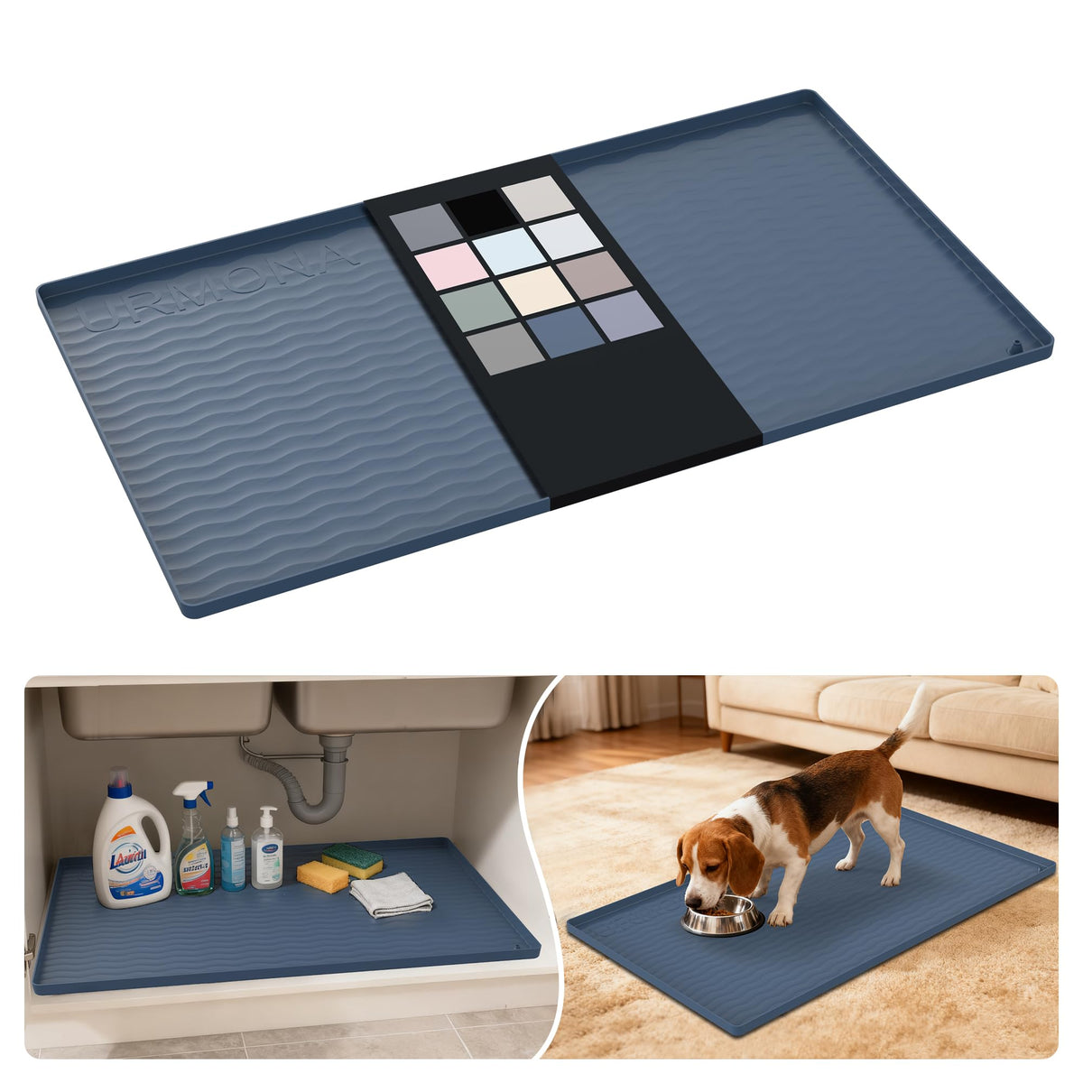 URMONA under-sink mat 34x19 inches provides durable, waterproof cabinet protection.