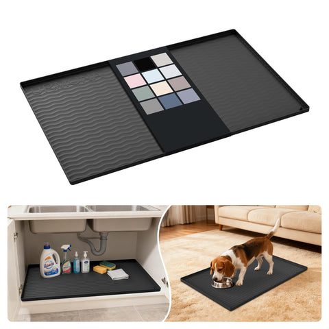 URMONA under-sink mat in black protects cabinets from leaks and spills