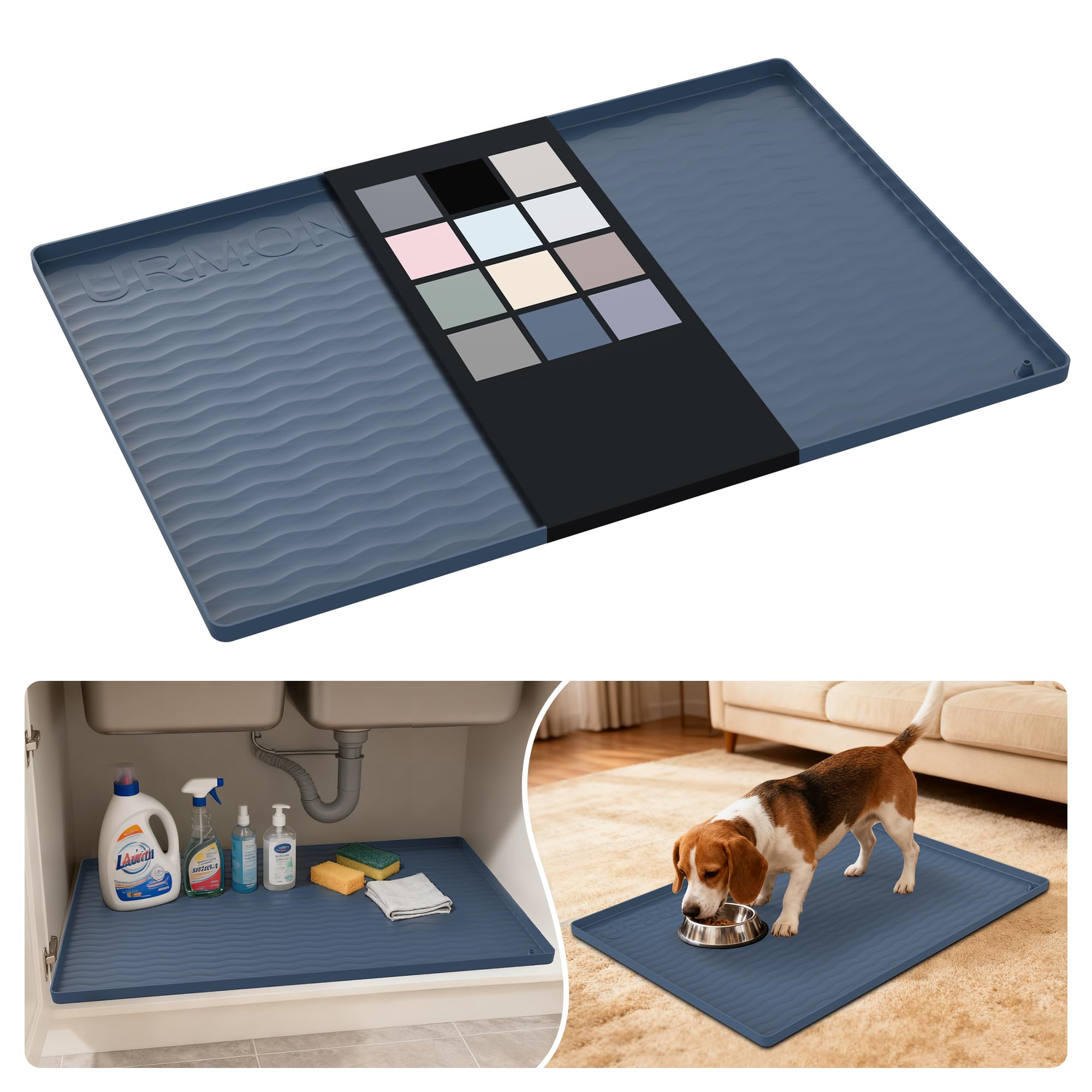 URMONA under-sink mat in waterproof silicone protects cabinets from spills