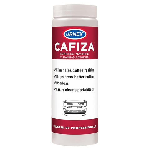 Urnex Cafiza powder for backflush dosing improves espresso machine cleanliness