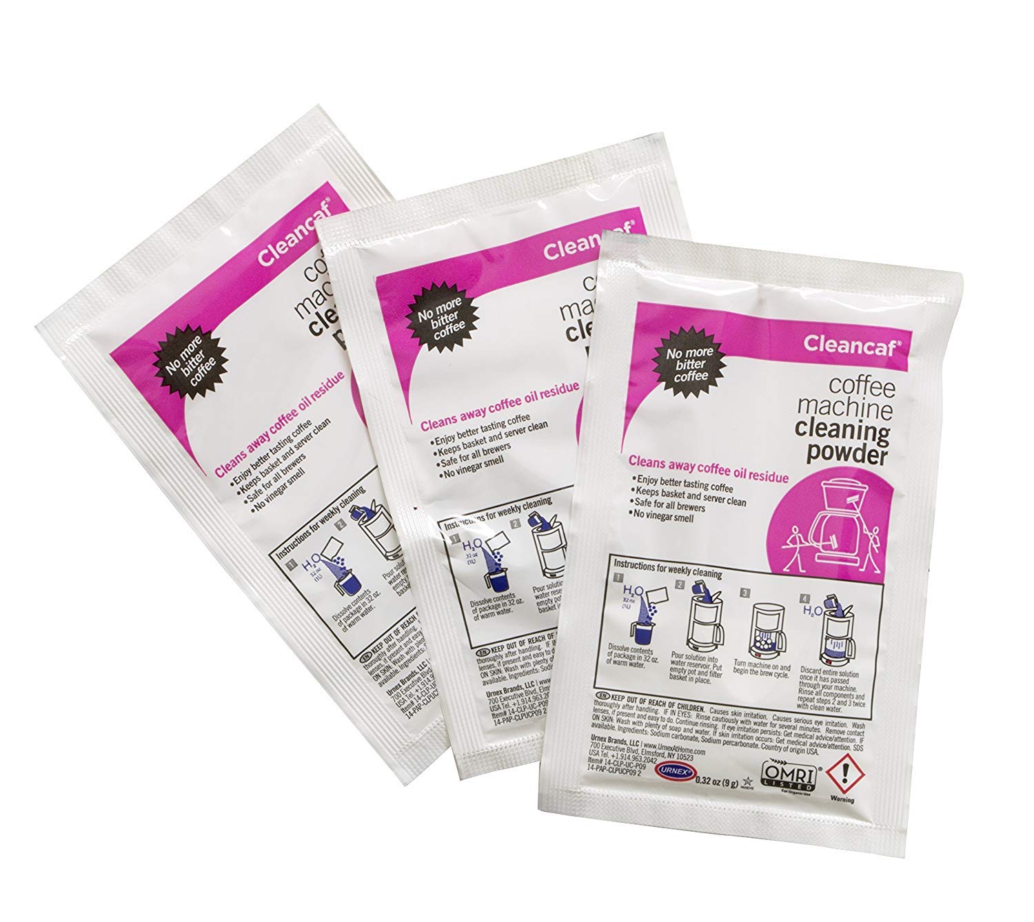 Urnex Cleancaf powder dissolving during brew cycle cleans brewing components