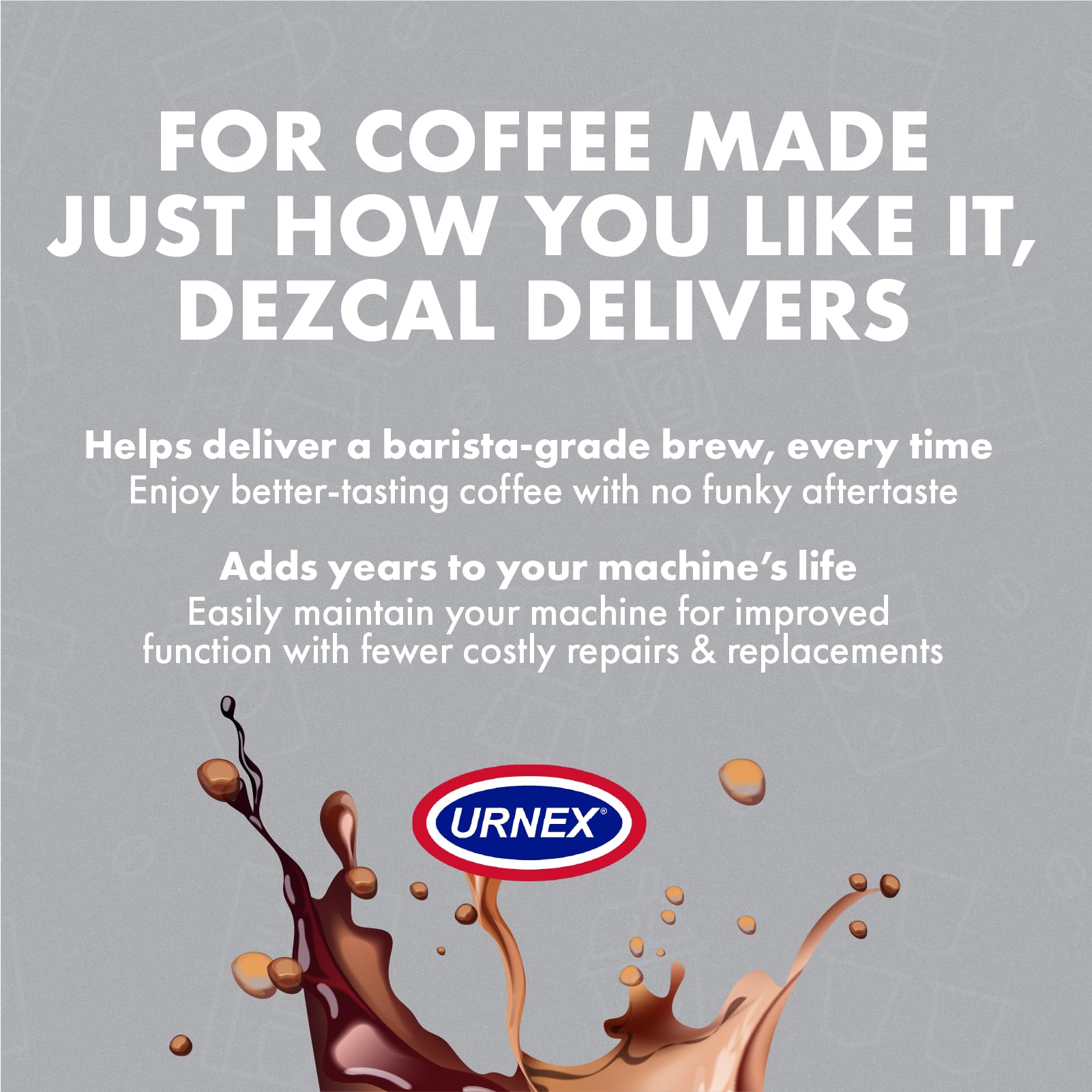 Urnex Dezcal barista trust graphic reflecting professional global use.