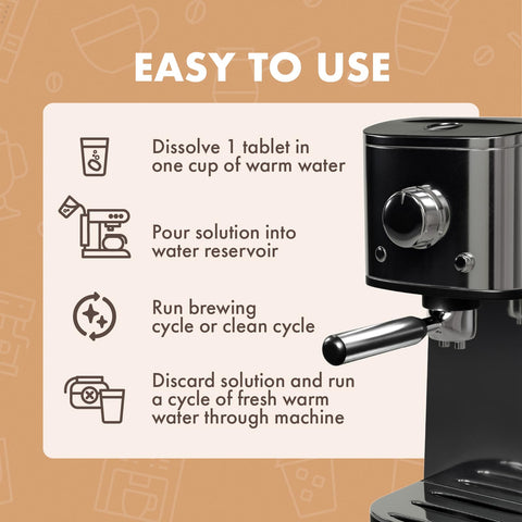 Urnex Dezcal coffee machine care image suggesting smoother brewing and longer life.