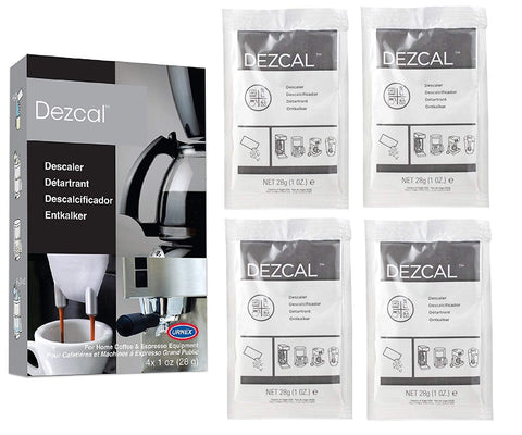 Urnex Dezcal eight packets laid out for ready descaling tasks.