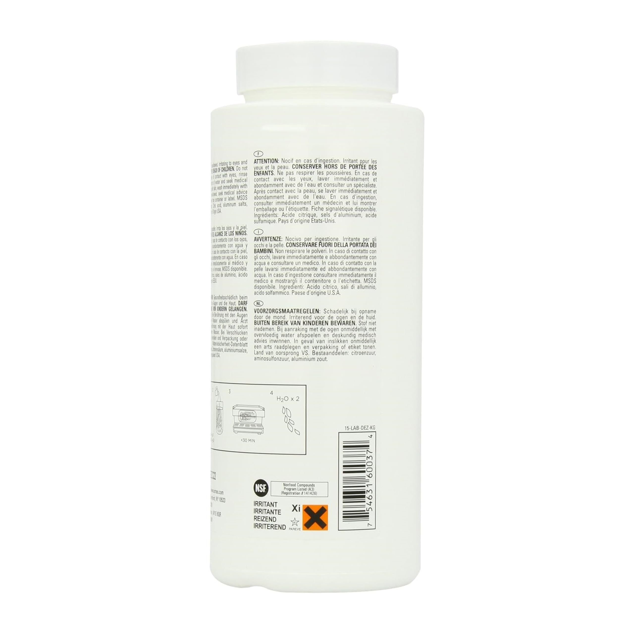 Urnex Dezcal dissolving action showing powder dissolving in water for cleaning.