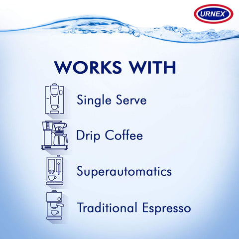 Urnex Dezcal used on espresso machines to maintain heat and extraction.