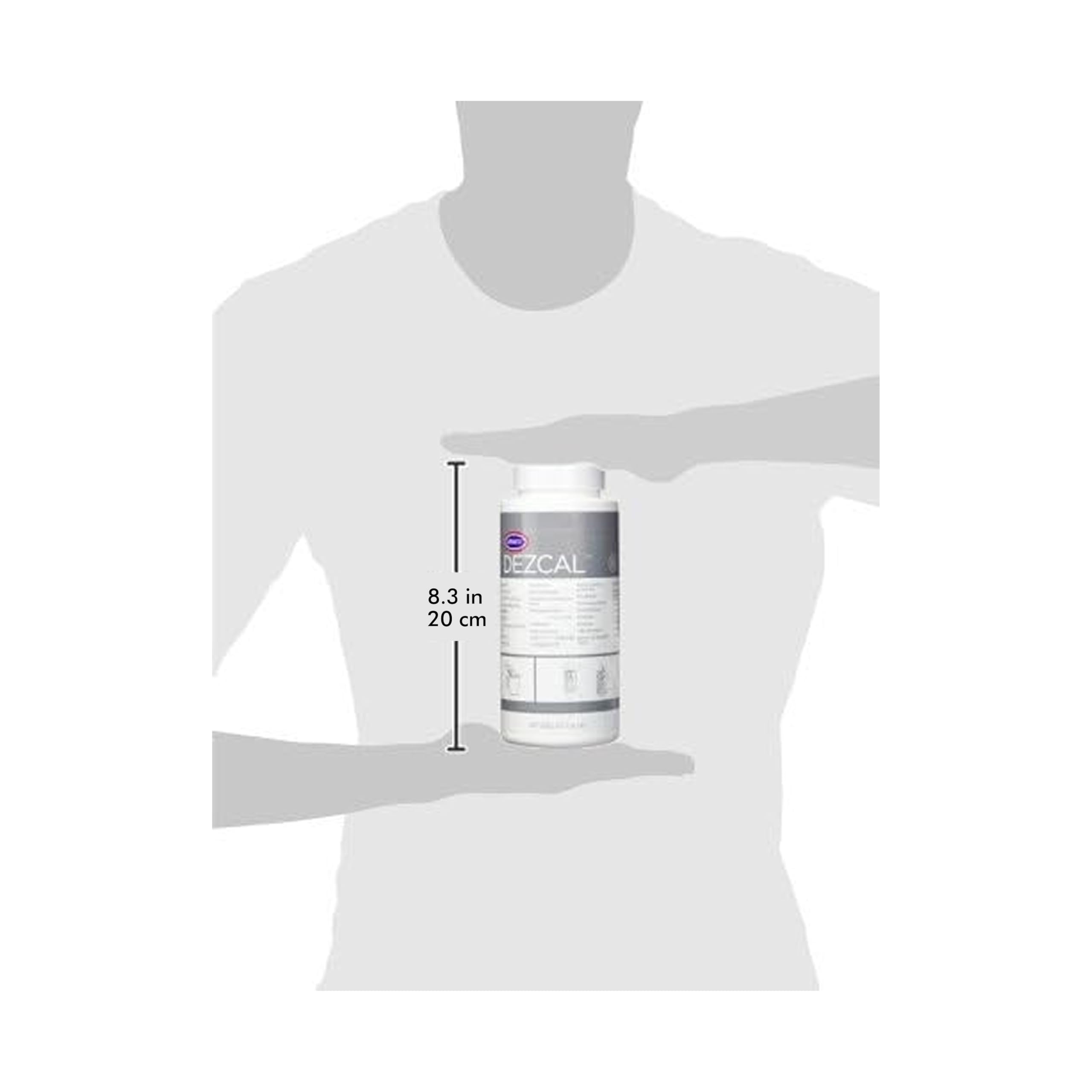 Urnex Dezcal in front of an espresso machine for professional-grade descaling.