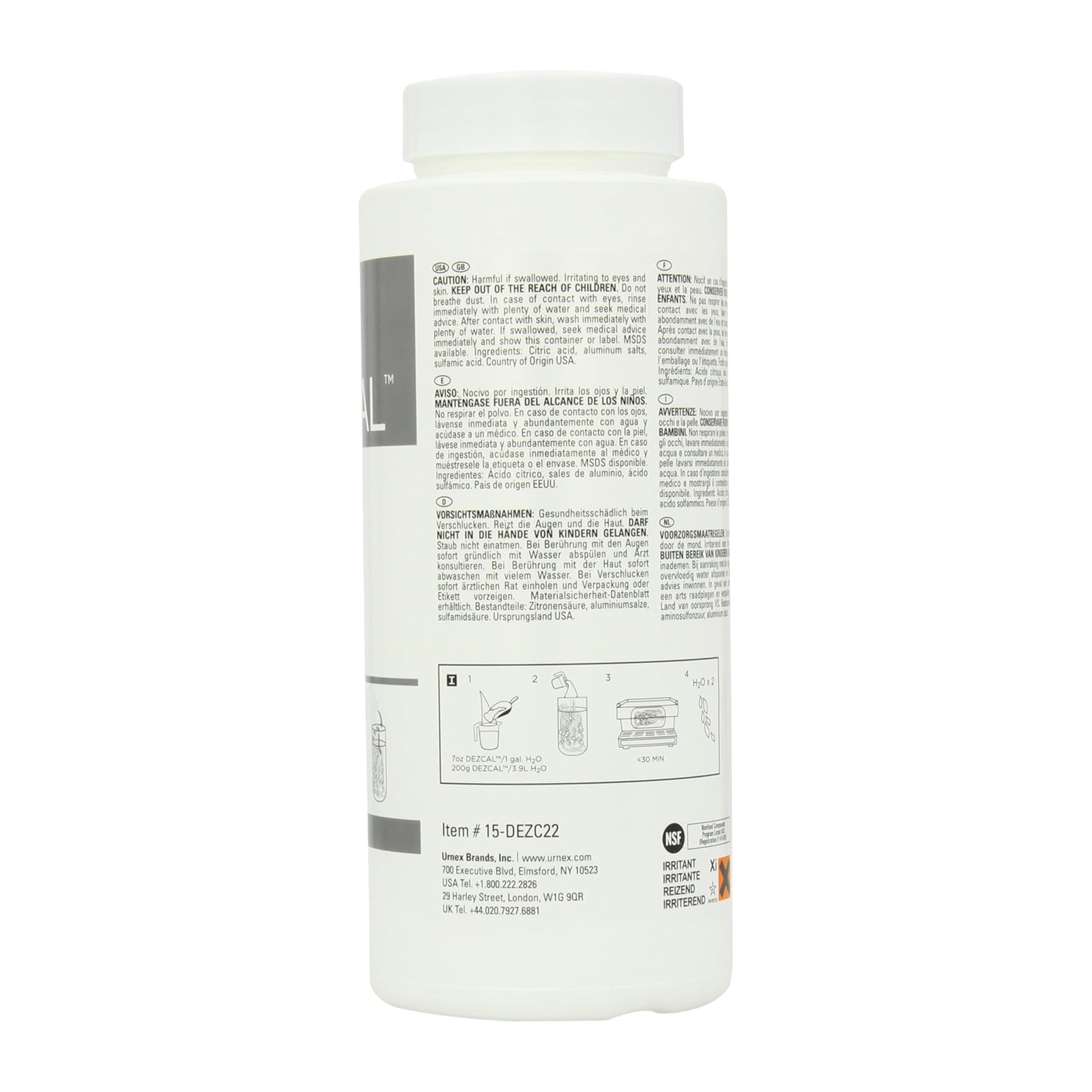 Urnex Dezcal powder-dosage packet for quick, safe descaling in machines.