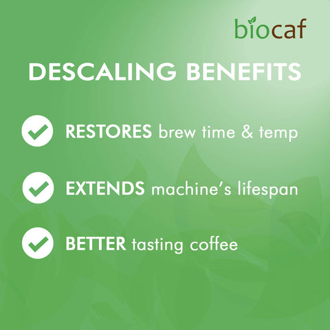 Urnex Full Circle descaling powder dissolving in warm water for quick lime-scale removal