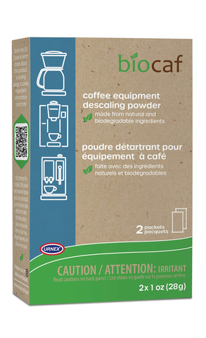Urnex Full Circle descaling powder packet close-up for mineral removal in coffee machines