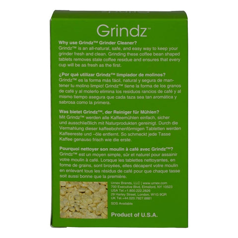 Close-up of Urnex Grindz tablet texture for residue removal in grinders.