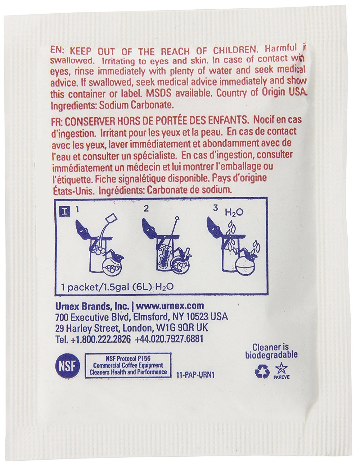 Urnex Original Urn & Brewer Cleaner packets show convenient dosing.
