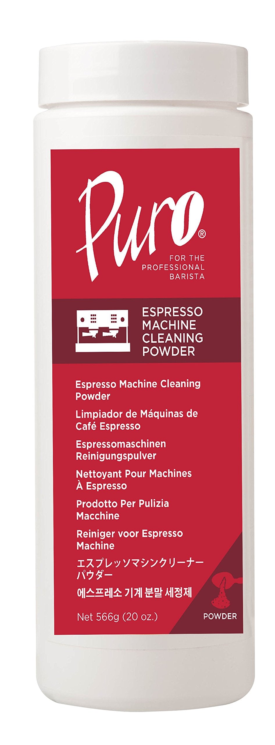Urnex Puro Caff espresso cleaner powder for backflush, keeps group heads clean and ready for consistent extractions.