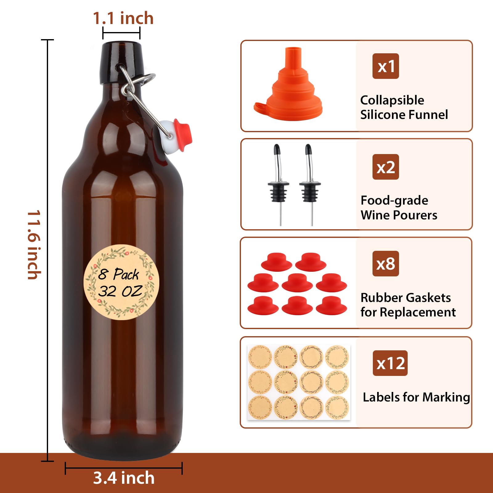 UrSpeedtekLive 8-pack amber glass bottles ready for vanilla extract, kombucha, or syrups.