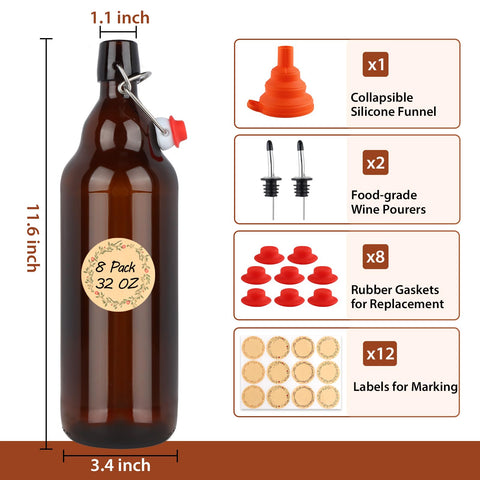 UrSpeedtekLive 8-pack amber glass bottles ready for vanilla extract, kombucha, or syrups.