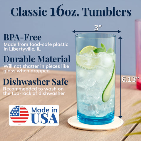 US Acrylic 16oz glasses with thick bases provide a sturdy, glass-like feel