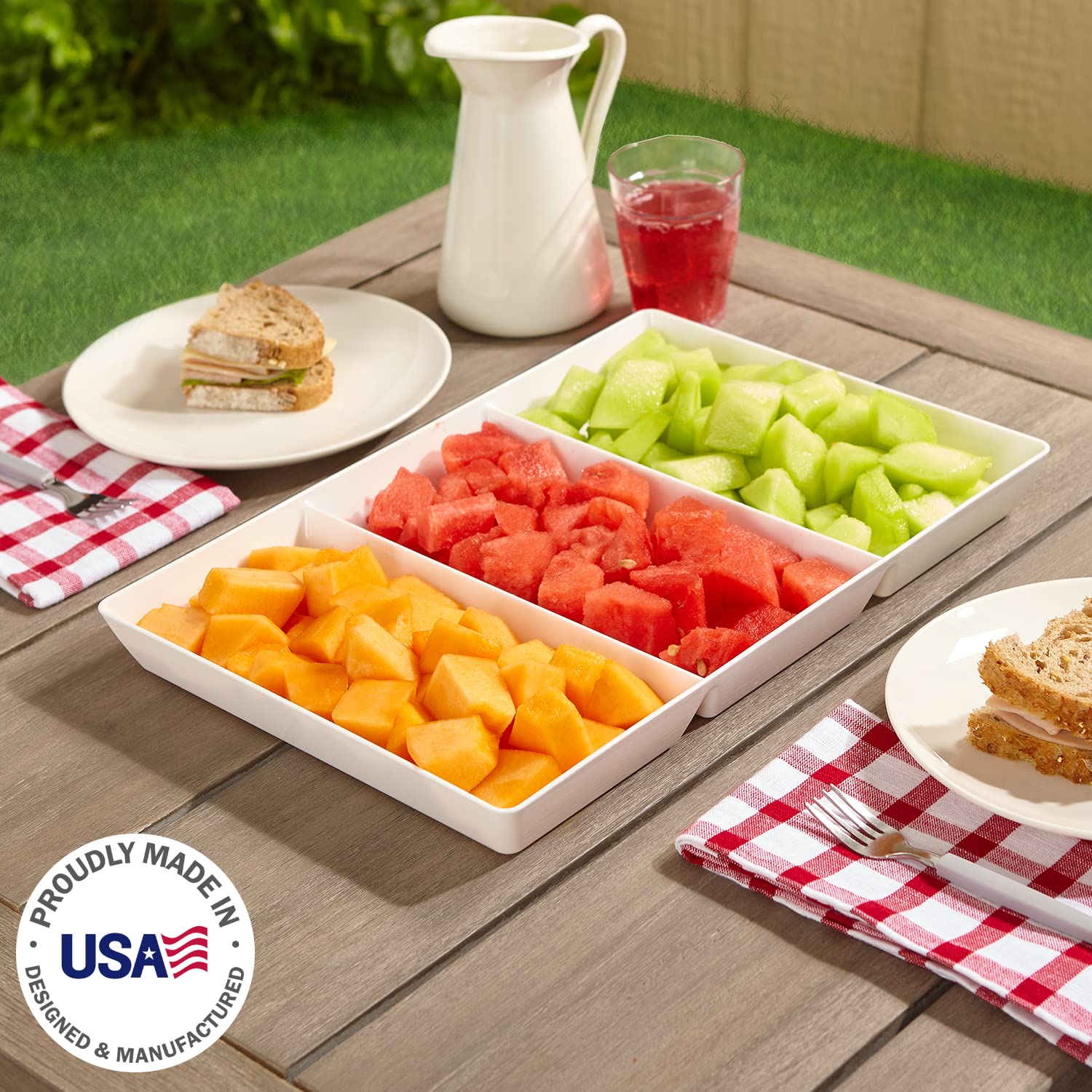 US Acrylic Avant White 3-section tray edge close-up with smooth, durable finish.