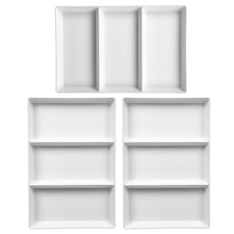 US Acrylic Avant White 15x10-inch tray on formal table setting.