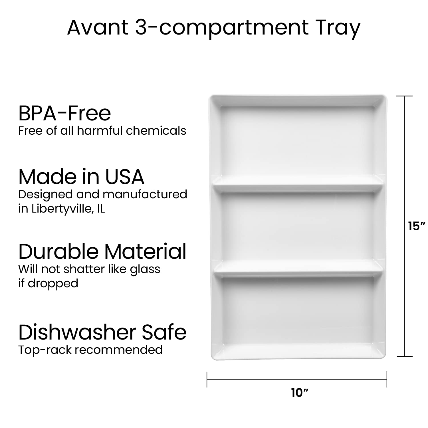 US Acrylic Avant White tray shown with beverages and hors d'oeuvres.