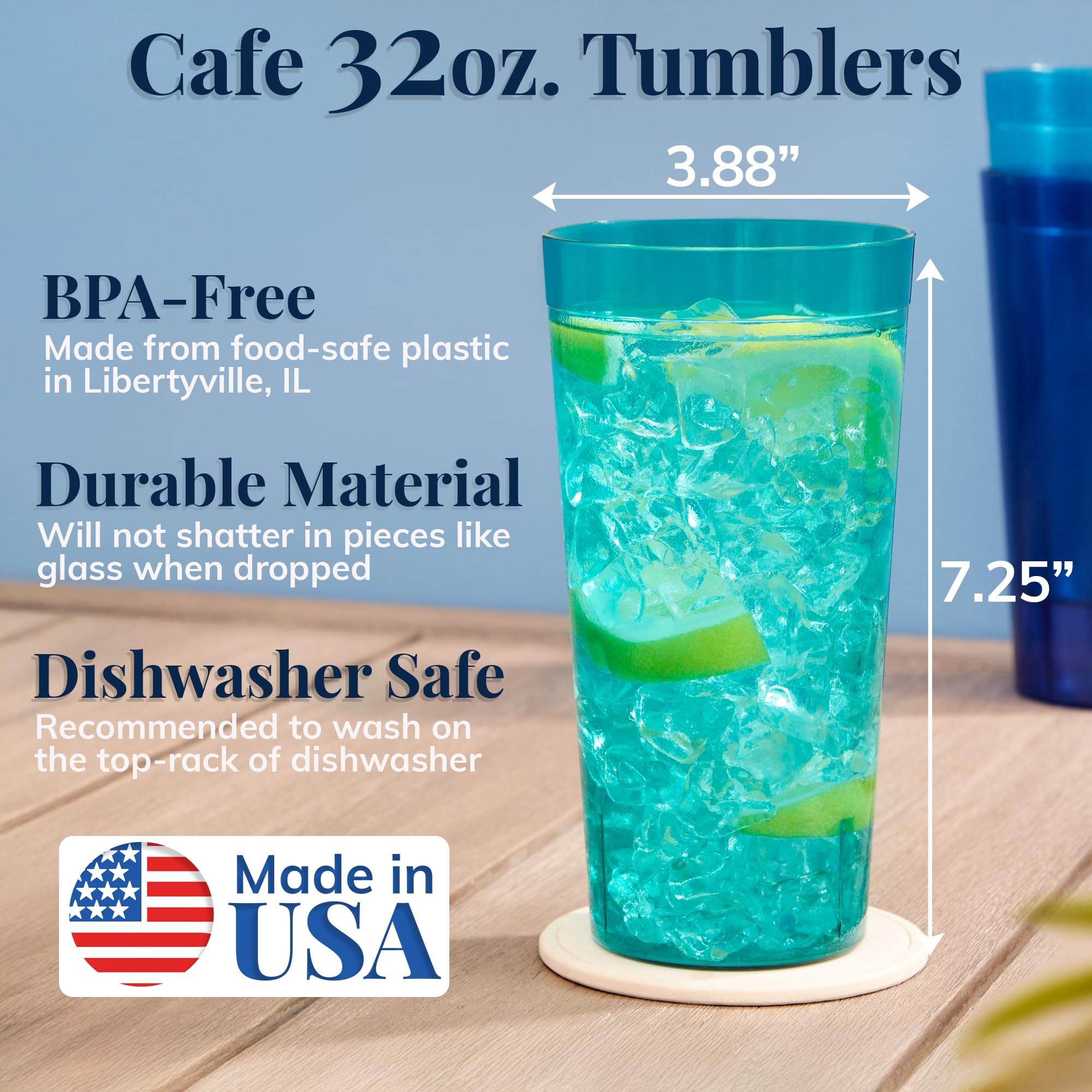 US Acrylic Café tumbler teal, versatile 32oz cup ideal for poolside entertaining.