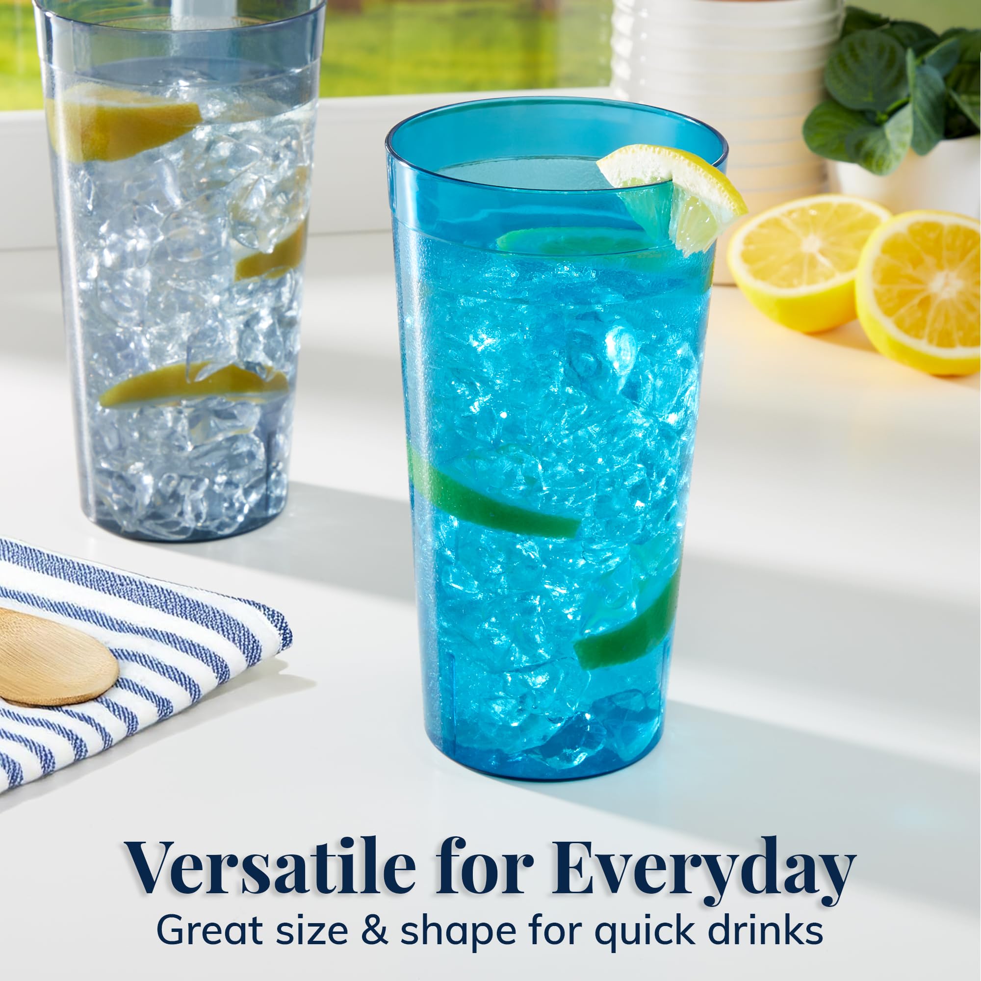 US Acrylic stackable tumbler with smooth top edge for easy sipping and space saving.