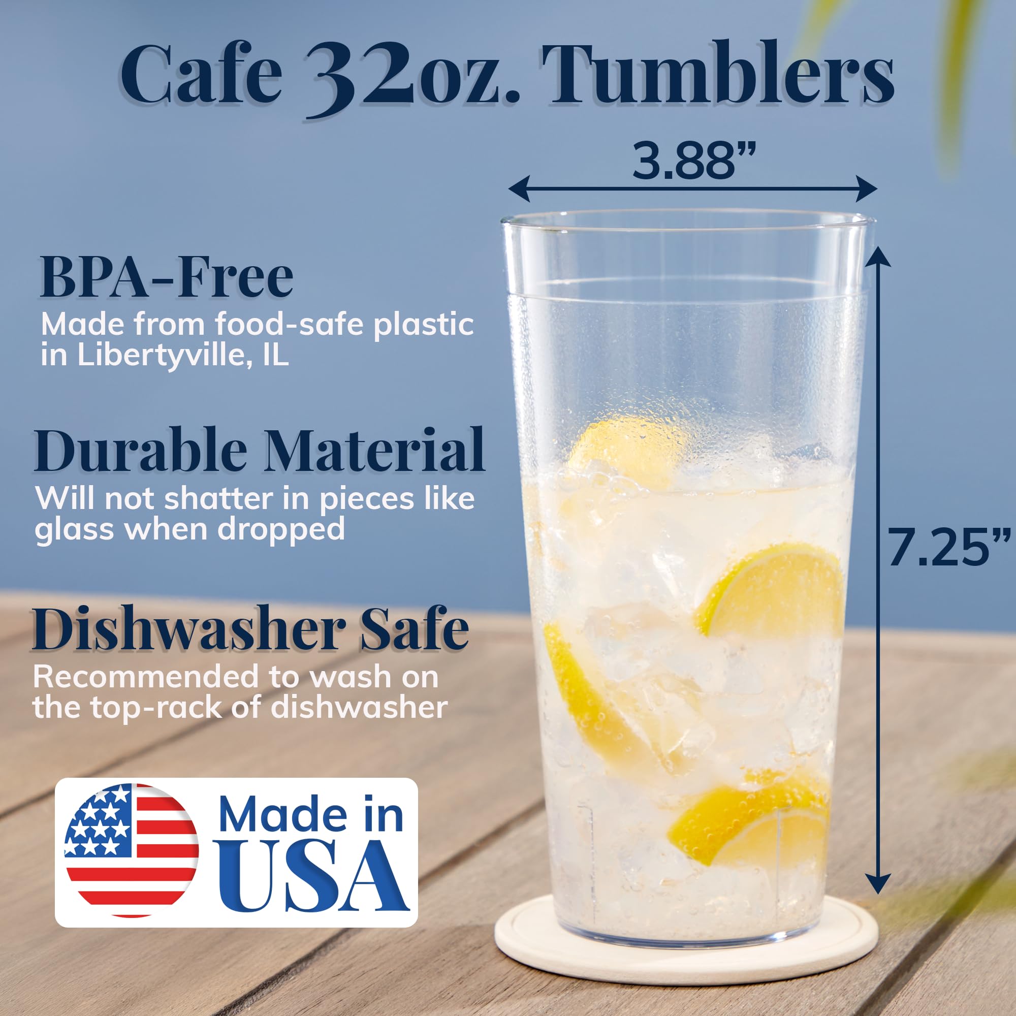 US Acrylic Café 32oz tumbler with smooth rim for easy sipping
