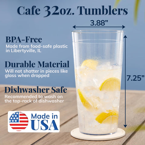 US Acrylic Café 32oz tumbler with smooth rim for easy sipping