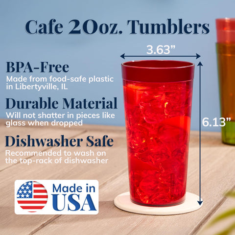 US Acrylic Cafe tumblers in green demonstrate versatile 20 ounce capacity for everyday drinks.