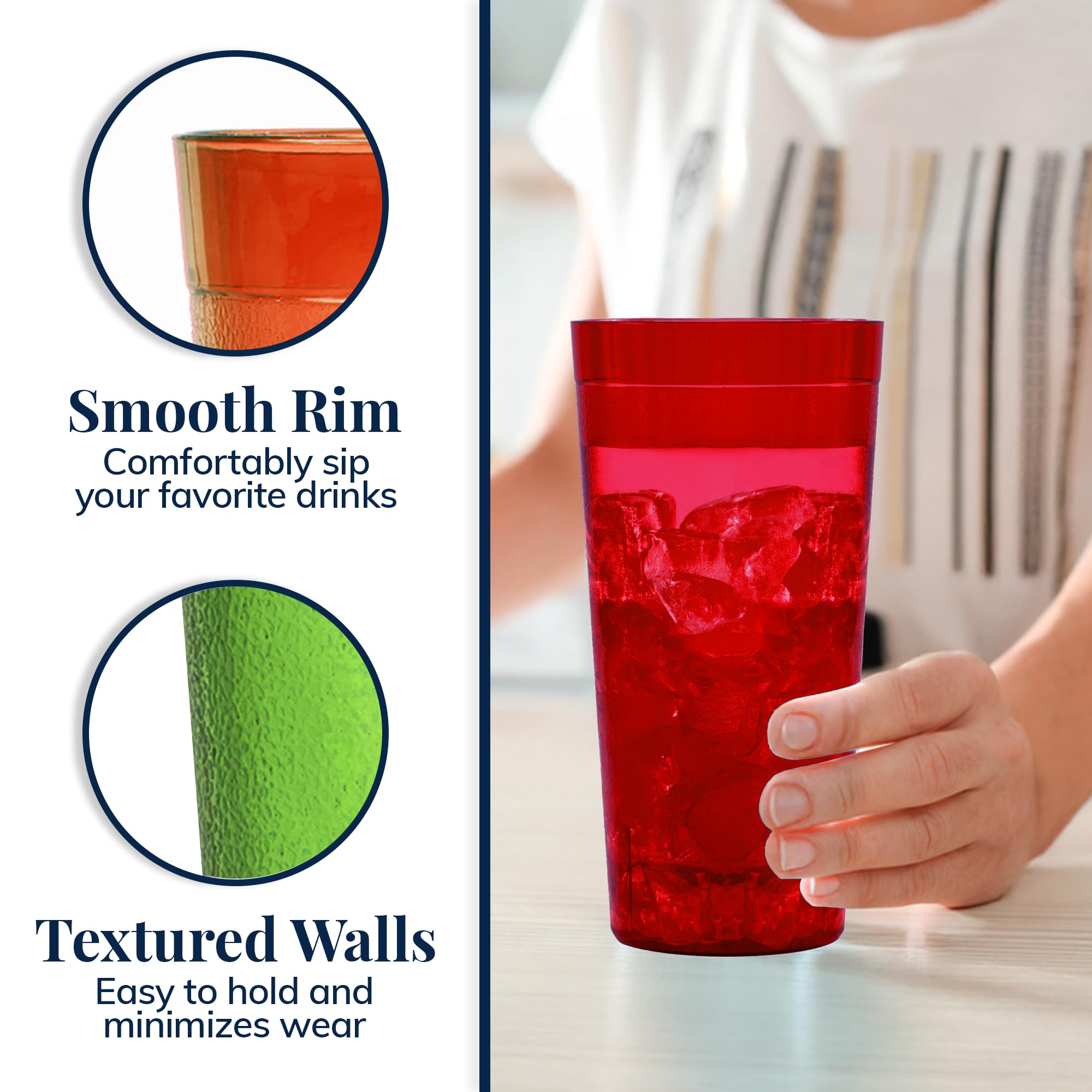 US Acrylic Cafe tumblers in orange offer easy handling and color variety for family meals.